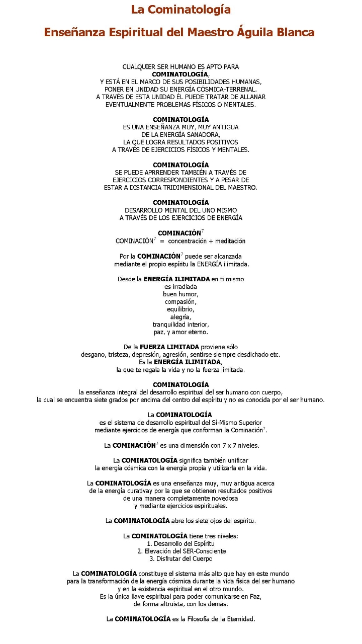 La Cominatología Enseñanza del Maestro Águila Blanca La Cominatología Enseñanza del Maestro Águila Blanca